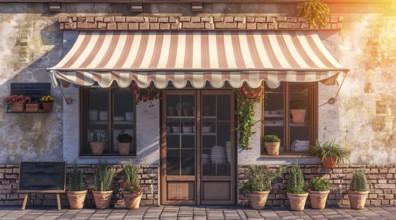 Typical European vintage authentic shop facade in historic center, AI generated