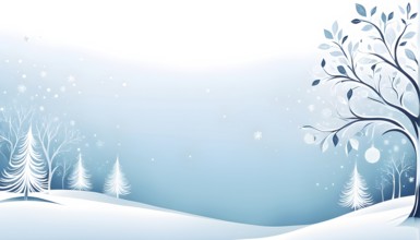 Abstract illustration of a white Christmas card with delicate hand-drawn illustrations, empty space