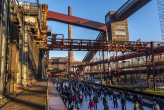 Ice rink at the Zollverein coking plant, Zollverein World Heritage Site, Essen, Germany, Europe