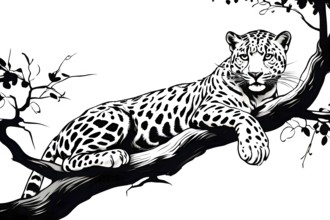 Black and white line art leopard, AI generated