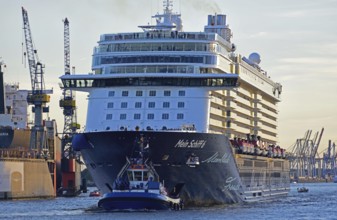 Europe, Germany, Hamburg, Elbe, passenger ship, Mein Schiff 6, arriving, left floating dock,