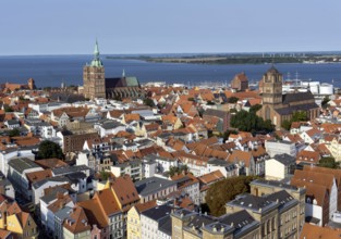 Old town of Stralsund with St Nicholas' Church on the left and St James' Church on the right,