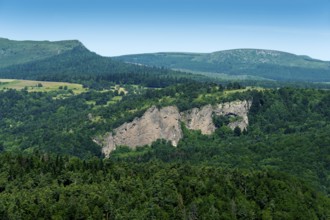 Majestic Dent du Marais overlooking Lac Chambon in Parc Naturel Régional des Volcans d'Auvergne,