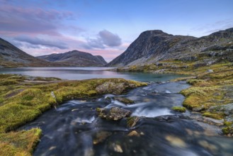 Sunset Lake Djupvatnet, Autumn, Mountain, Geiranger, Møre og Romsdal, Vestland, Norway, Europe