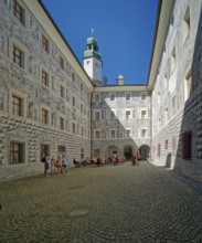 Inner courtyard, high castle, the Renaissance Ambras Castle, Innsbruck, Tyrol, Austria, Europe