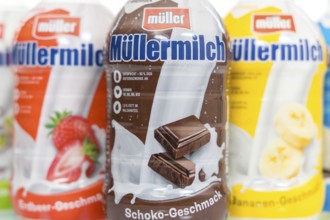 Müllermilch different flavours in the bottle of the company Theo Müller