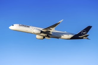 A Lufthansa Airbus A350-900 aircraft with the registration number D-AIXN at the airport in Munich,