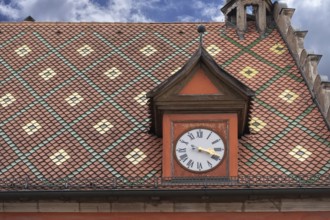 Decorated roof and clock tower, former council drinking parlour, so-called Gustav-Adolf-Haus, built