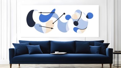 Minimalist illustration featuring abstract shapes to convey fun and ease, wallpaper with blue color