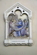 The body of Jesus is laid in the Sepulchre, stations of the cross, Ufford church, Suffolk, England,