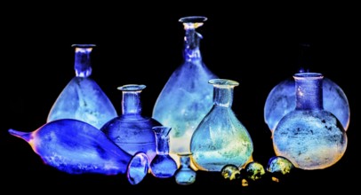 Glass vessels, 3rd-4th century, National Archaeological Museum, Villa Cassis Faraone, UNESCO World