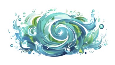 Illustration of swirling ocean waves and recycling symbols to represent clean oceans and