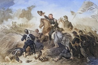 Attack by General Lyons at the Battle of Wilson's Creek, Missouri in 1861, where he was killed.