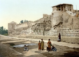 Wall over which St. Paul escaped, Damascus, Holy Land, Syria, c. 1890, Historic, digitally restored