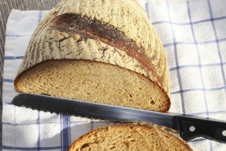 Close-up of a good, crusty sliced loaf of bread