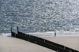 Strollers on the beach near Zoutelande, breakwater, province of Zeeland, Walcheren peninsula,