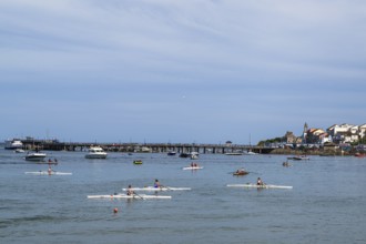 People in kayaks on Swanage Bay, Swanage, Dorset, England, United Kingdom, Europe