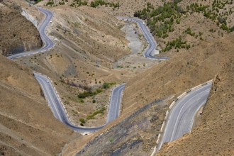 Road with serpentines, mountain landscape, Tizi-n-Tichka pass road, High Atlas, Morocco, Africa