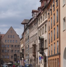 Old town street with historic old town houses with choir, Füll, Nuremberg, Middle Franconia