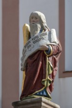 Coloured sculpture of a saint at the parish church of St. John the Baptist, Hiltpoltstein, Middle