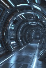 Three dimensional render of futuristic corridor inside a spaceship or space station, AI generated