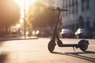 E scooter standing in the middle of street. KI generiert, generiert AI generated