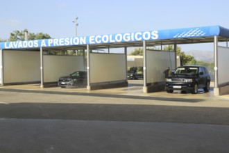 Ccar wash at service station Ronda, Malaga province, Spain, Europe