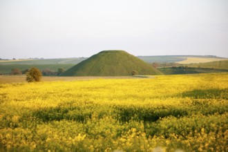 Silbury Hill prehistoric site, near Avebury, Wiltshire, England, UK is the largest man made mound