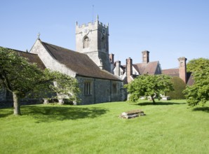 Manor house and church at Wilcot, Vale of Pewsey, Wiltshire, England, United Kingdom, Europe