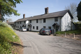 Cottages in Orcheston, Wiltshire, England built 1842 in two pairs to replace ones lost in flooding