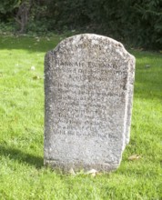 Headstone grave of Hannah Twynnoy killed by a tiger in 1703, Malmesbury, Wiltshire, England, UK