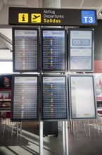 Electronic arrivals and departures information board at Malaga airport, Spain, Europe