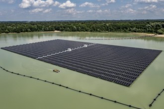 Germany's largest floating solar power plant on the Silbersee III, a quarry pond no longer used for