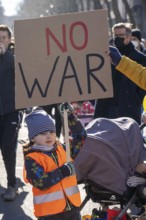 Peace demonstration against the war in Ukraine, instead of the Rose Monday parade in Cologne, with