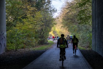 The Grugatrasse, former railway line between Essen and Mülheim an der Ruhr, now cycle path,