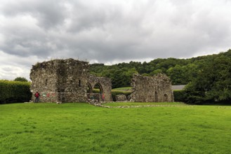 Ruins of Cymer Abbey in a meadow, former Cistercian abbey, Dolgellau, Gwynedd, Wales, Great Britain