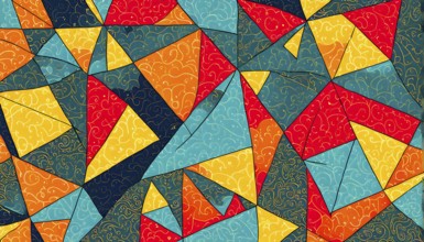 Vibrant patchwork of abstract shapes with pencil texture details, perfect for a variety of creative