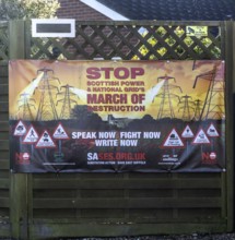 Protest campaign banner against Scottish Power and National Grid proposed electricity substation at