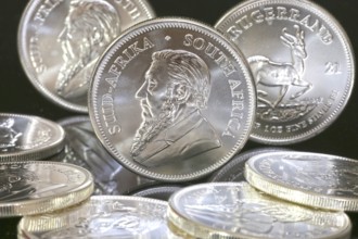 Close-up of Krugerrand silver coins