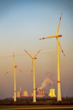 Wind power plants, wind farm, Neurath lignite-fired power plant, Rhenish lignite mining area