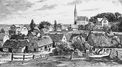 View of the rural community of Misdroy or Miedzyzdroje, Poland, village, church, half-timbered