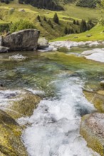 Rein da Christallina torrent near Medel. Pools with crystal-clear water in the riverbed. Canton of