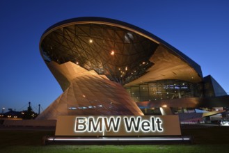 BMW World in evening light, Munich, Bavaria, Germany, Europe