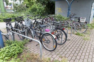 Bicycle parking space, at an S-Bahn station in Essen-Süd, Essen, North Rhine-Westphalia, Germany,