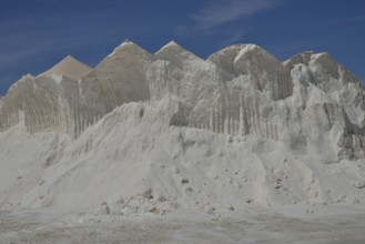 Sea salt heaps, Salinas de Levante, Salines de Llevant, saltworks near Es Trenc, Majorca, Balearic