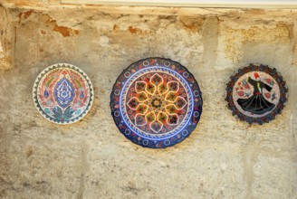 Painted plates on wall, ceramics, pottery, avanos, Cappadocia, Turkey, Asia