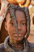 Himba girl with typical hairstyle, Omuramba, Kaokoland, Kunene, Namibia, Africa