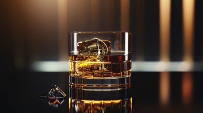 A glass of liquor whiskey or scotch. Close-up of expensive classy whiskey drink, AI generated