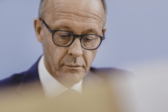 Friedrich Merz, CDU party chairman, at the Federal Press Conference on the consequences of Solingen