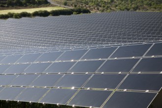 Array of photovoltaic solar panels in Mediterranean sunshine, near Alhama de Granada, Spain, Europe